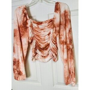 Abound Top Blouse Crop Women's Sz M Long Sleeve Scrunch Pink Dusty Coral